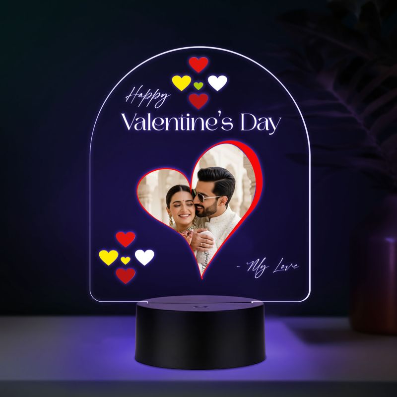 Personalized Happy Valentines Day My Love LED Night Lamp with Automatic Color Changing Light Valentines Day Gift for Boyfriend, Girlfriend, Husband Wife